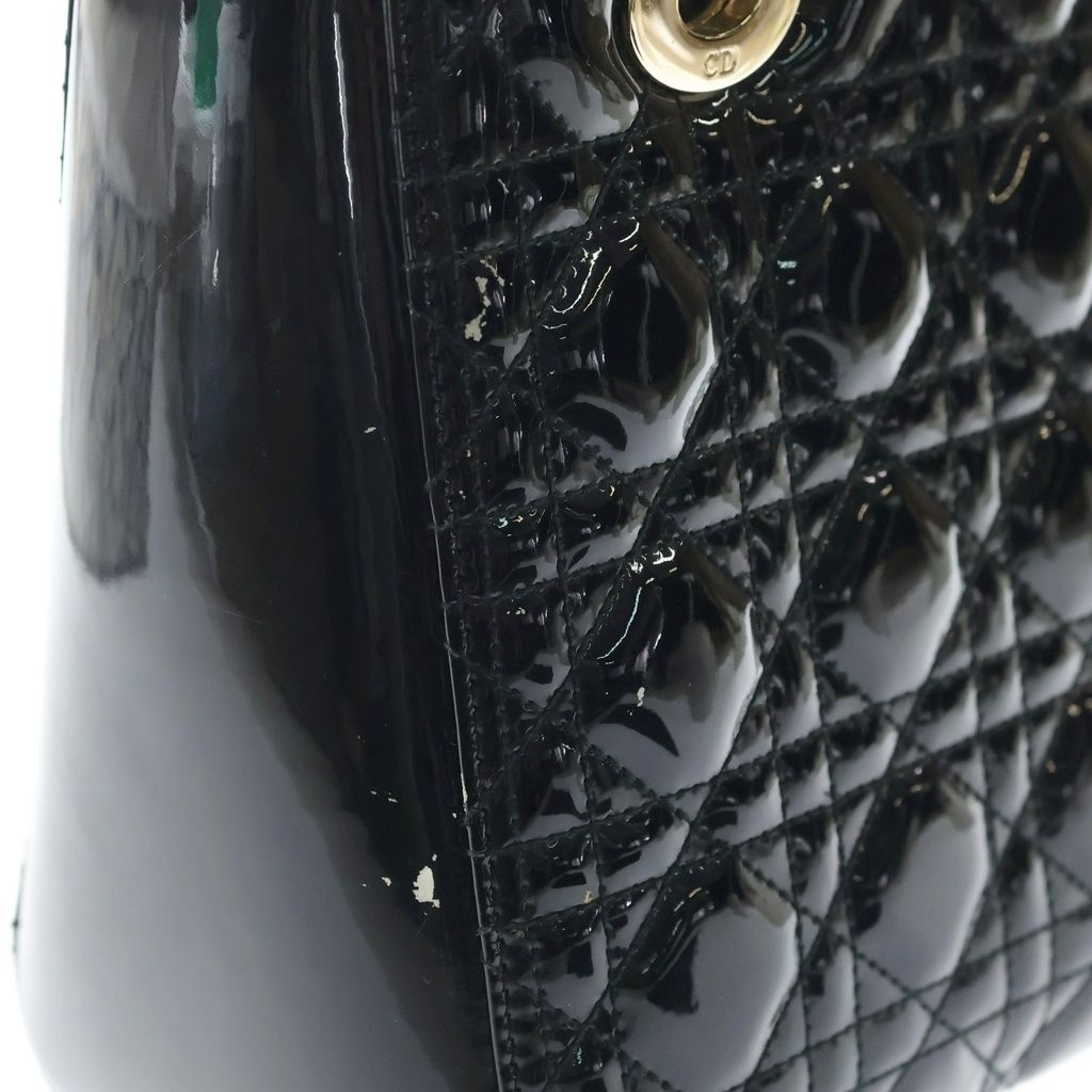 Dior Lady Cannage Patent Leather Gold 2-Way Shoulder Bag Black — view 7