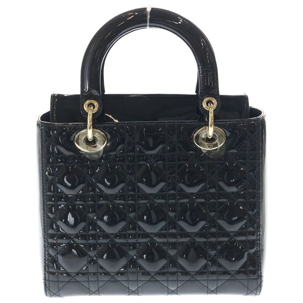 Dior Lady Cannage Patent Leather Gold 2-Way Shoulder Bag Black — view 2