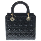 Dior Lady Cannage Patent Leather Gold 2-Way Shoulder Bag Black — view 2