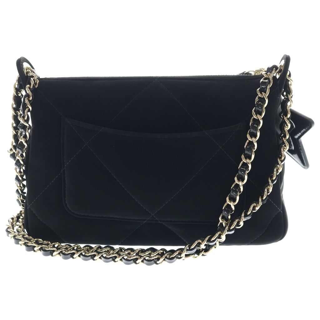 Chanel Quilted Chain Clutch Shoulder Bag Velvet Effect Nylon Gold Black — view 2