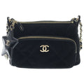 Chanel Quilted Chain Clutch Shoulder Bag Velvet Effect Nylon Gold Black