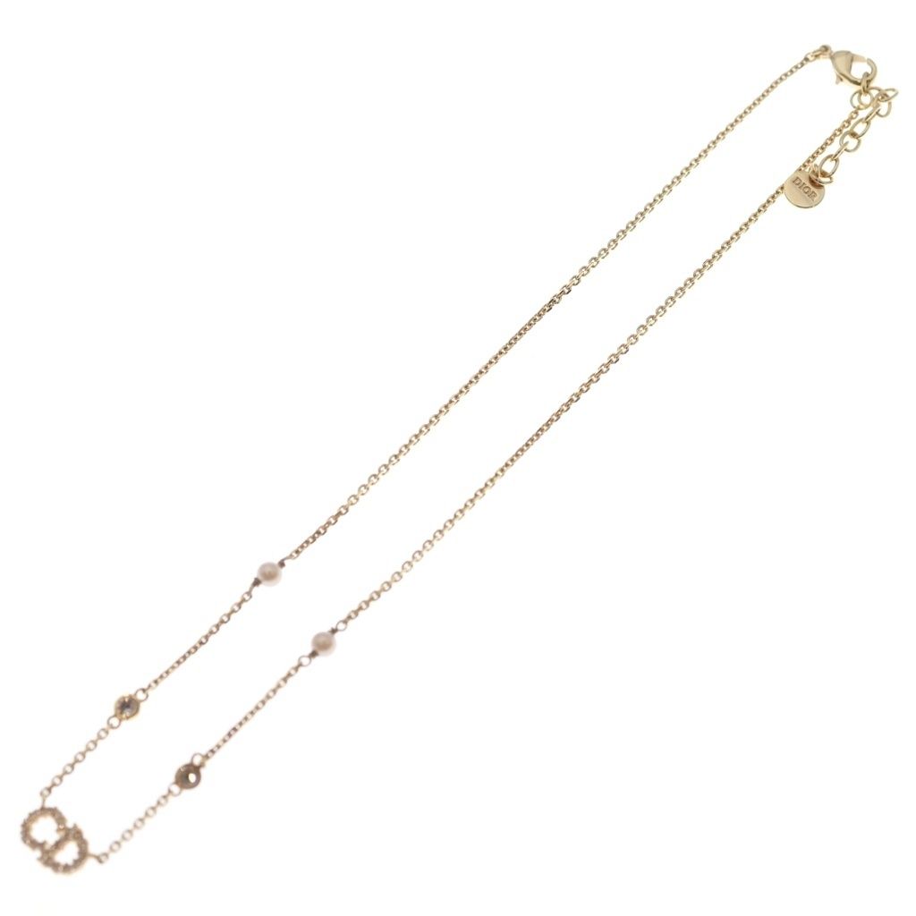 Dior Clair D Lune Rhinestone Faux Pearl Pendant Chain Pink Gold — view 2