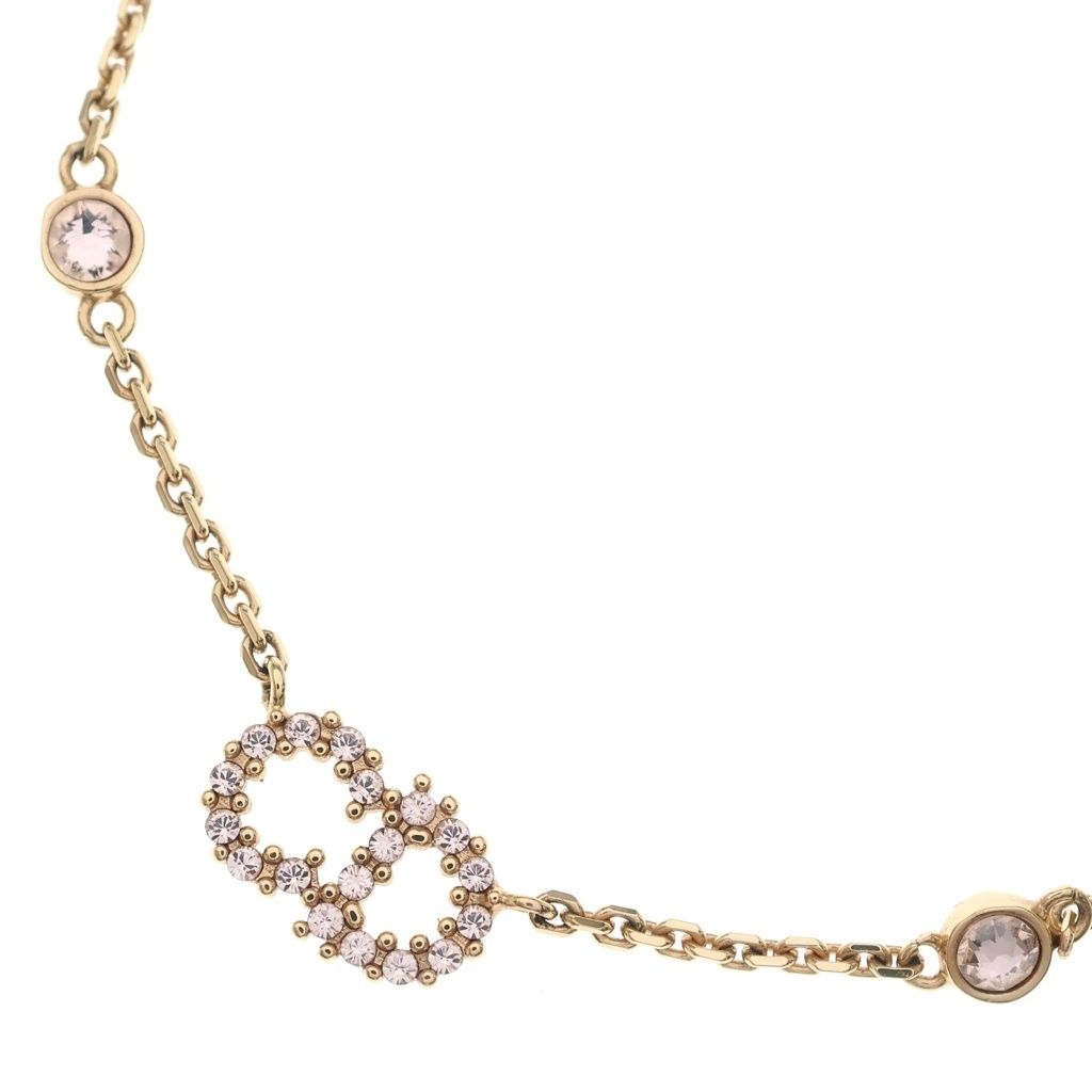 Dior Clair D Lune Rhinestone Faux Pearl Pendant Chain Pink Gold