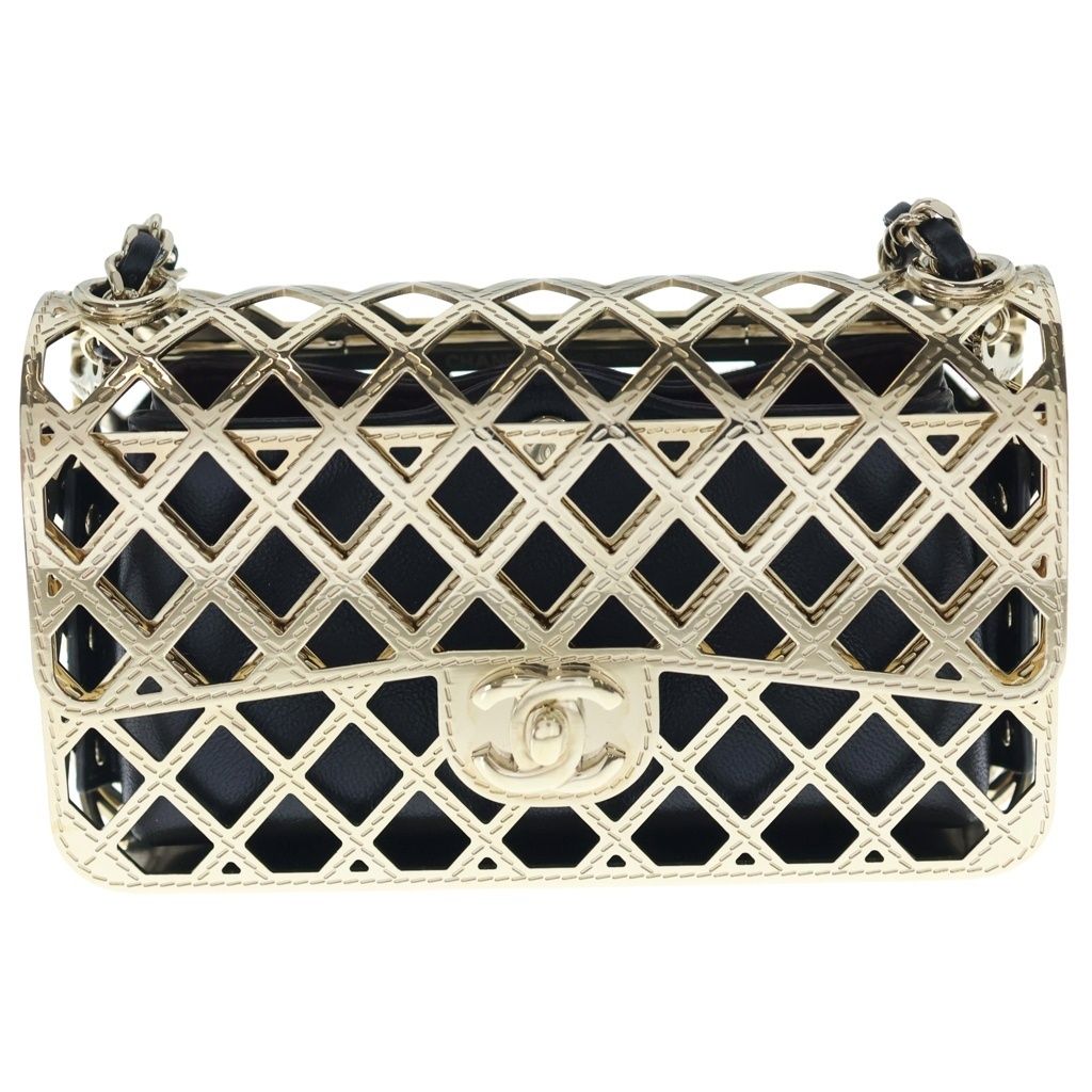 Chanel Cage Flap Metal Mini Shoulder Evening Bag Gold