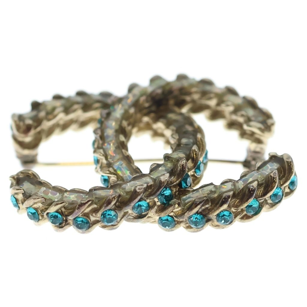 Chanel CC Logo Brooch CC Pin Rhinestone Gold Green — view 5