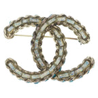 Chanel CC Logo Brooch CC Pin Rhinestone Gold Green