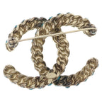 Chanel CC Logo Brooch CC Pin Rhinestone Gold Green — view 2