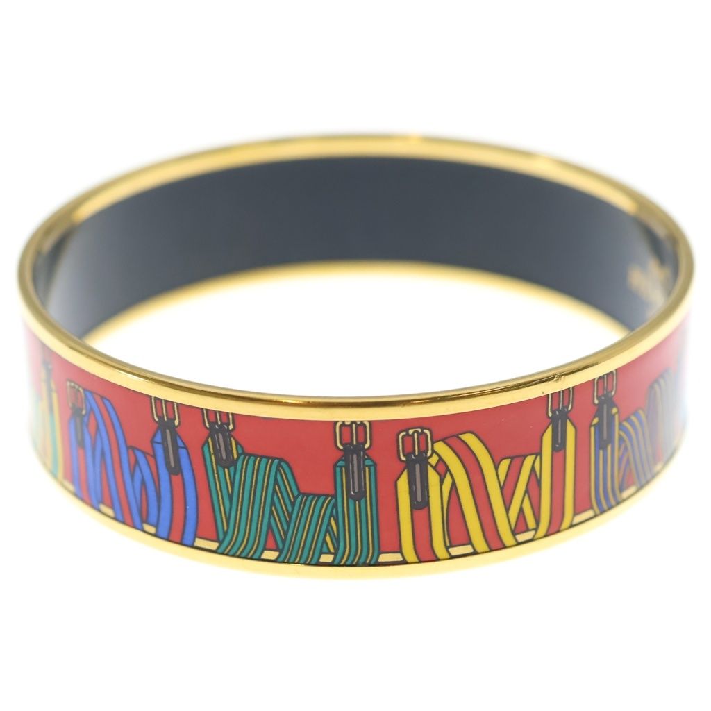Hermes Enamel Bangle GM les Sangles Gold Multicolor Bracelet — view 4