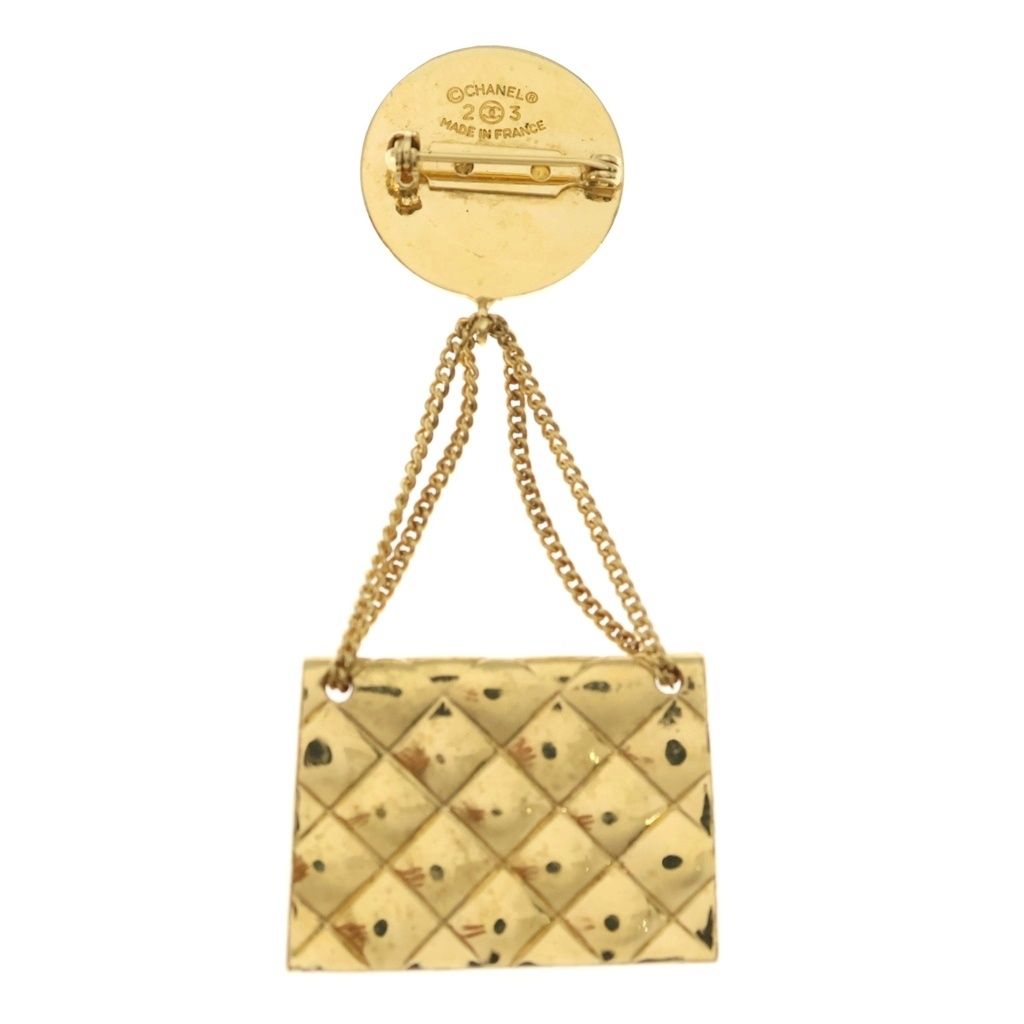 Chanel Quilted CC Logo Bag Motif Pin Badge Brooch Gold — view 2
