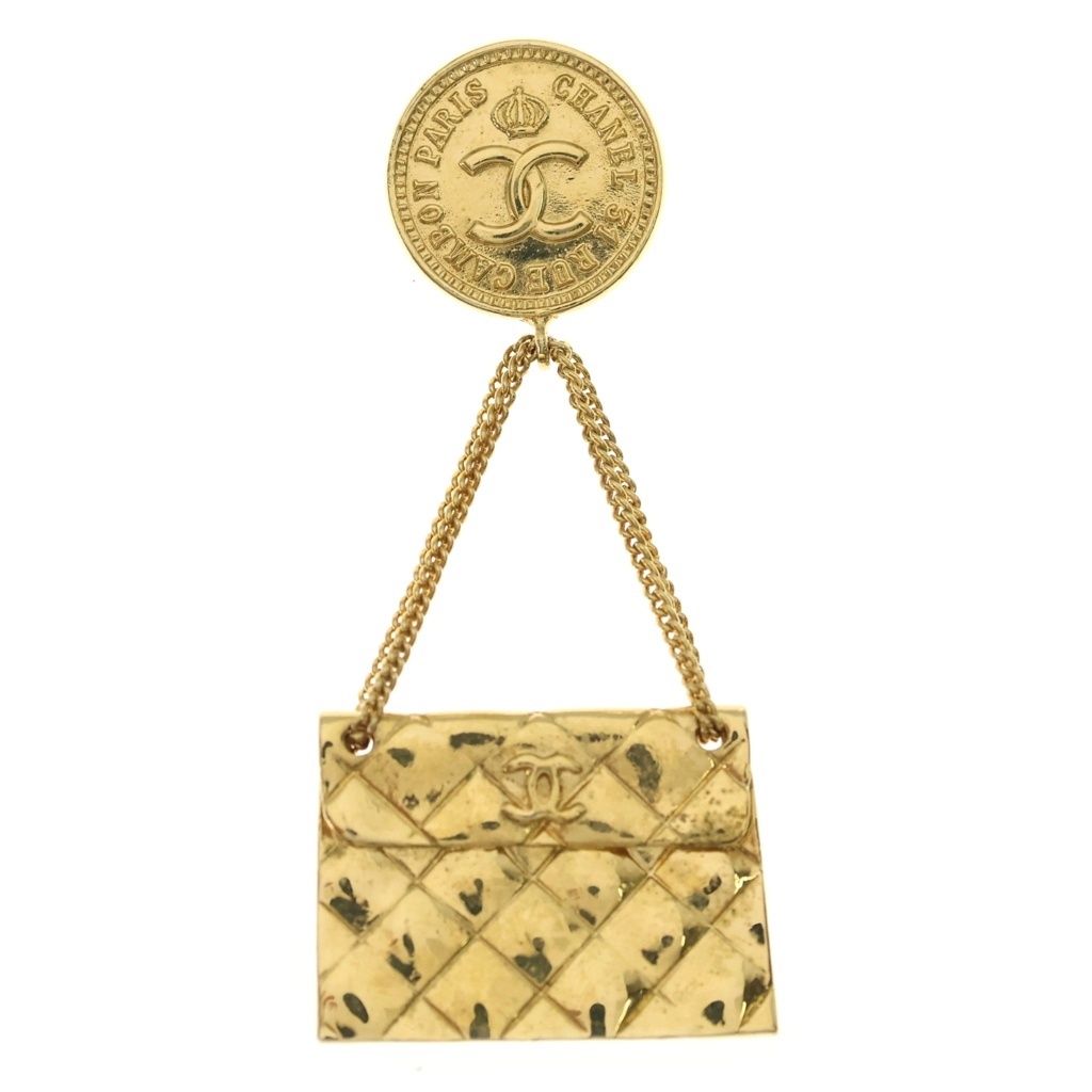 Chanel Quilted CC Logo Bag Motif Pin Badge Brooch Gold