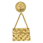 Chanel Quilted CC Logo Bag Motif Pin Badge Brooch Gold