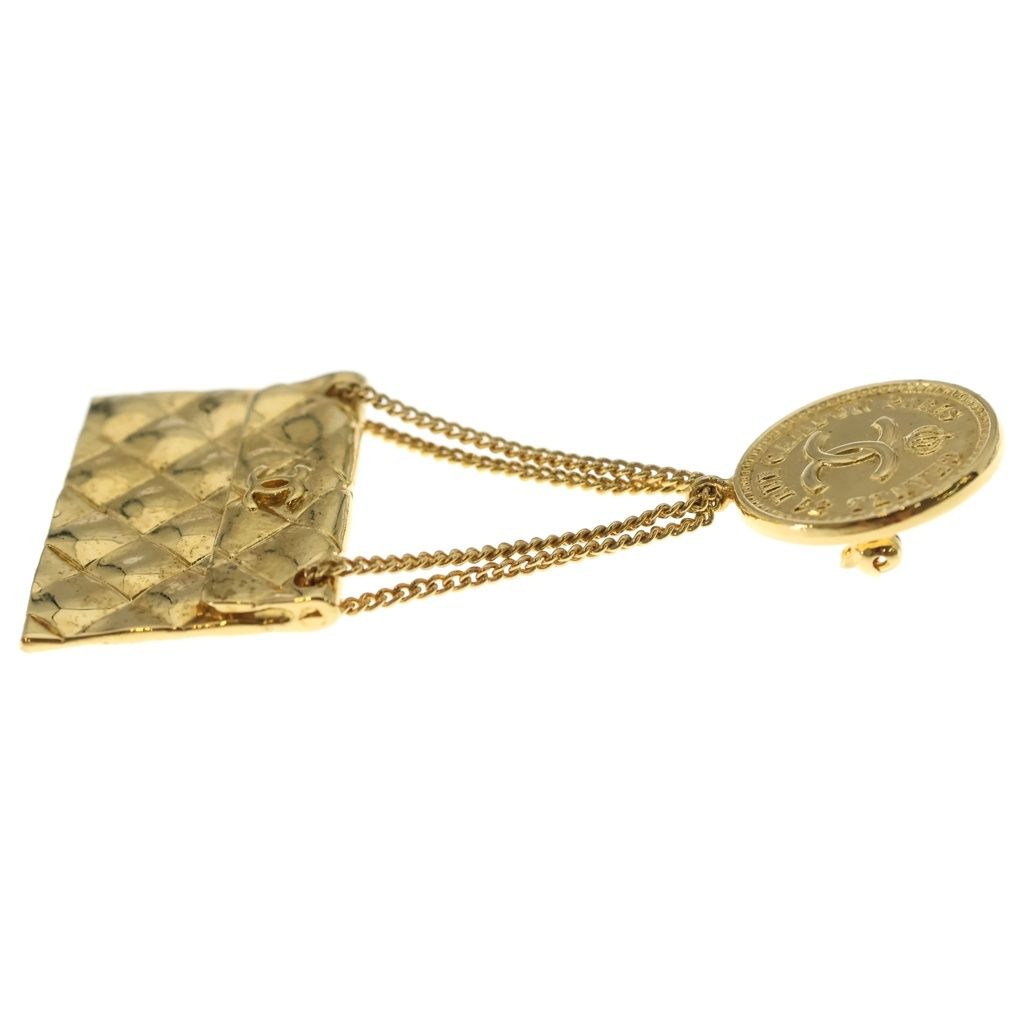 Chanel Quilted CC Logo Bag Motif Pin Badge Brooch Gold — view 3