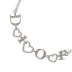 Dior Logo Rhinestone Heart Pendant Chain Silver
