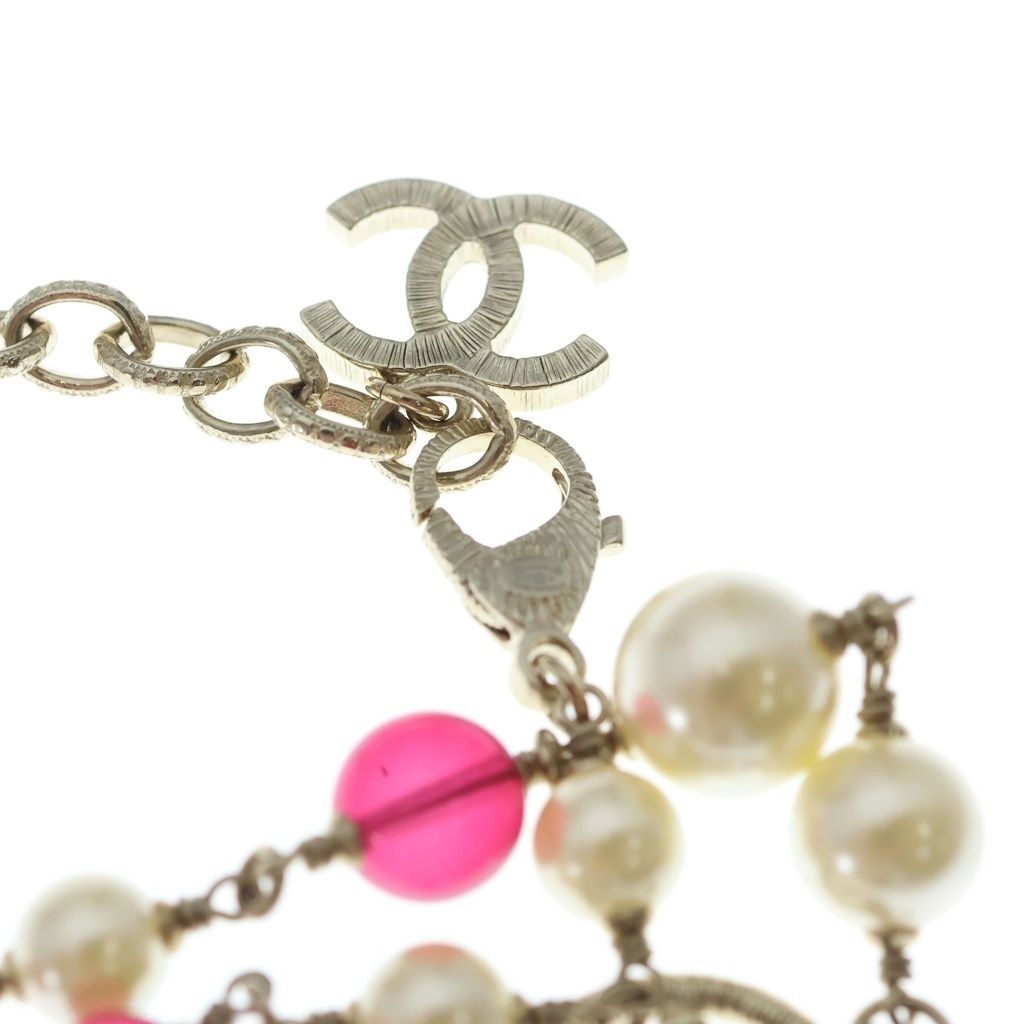 Chanel CC Logo Double Strand Pearl Beads Pendant White Gold Pink — view 4