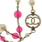Chanel CC Logo Double Strand Pearl Beads Pendant White Gold Pink — view 5