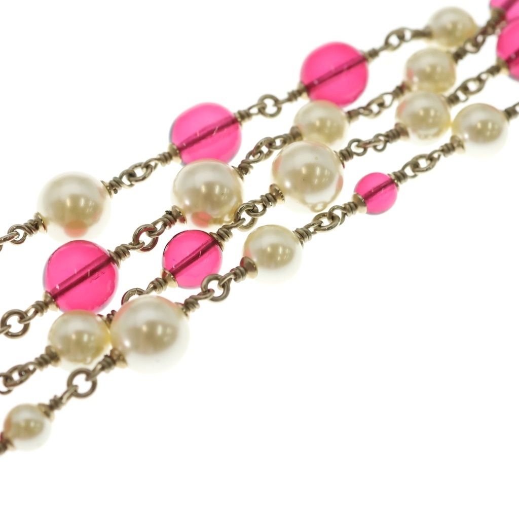 Chanel CC Logo Double Strand Pearl Beads Pendant White Gold Pink — view 6