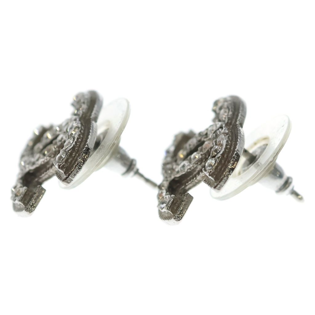 Chanel CC Logo Rhinestone Earrings Silver — view 3