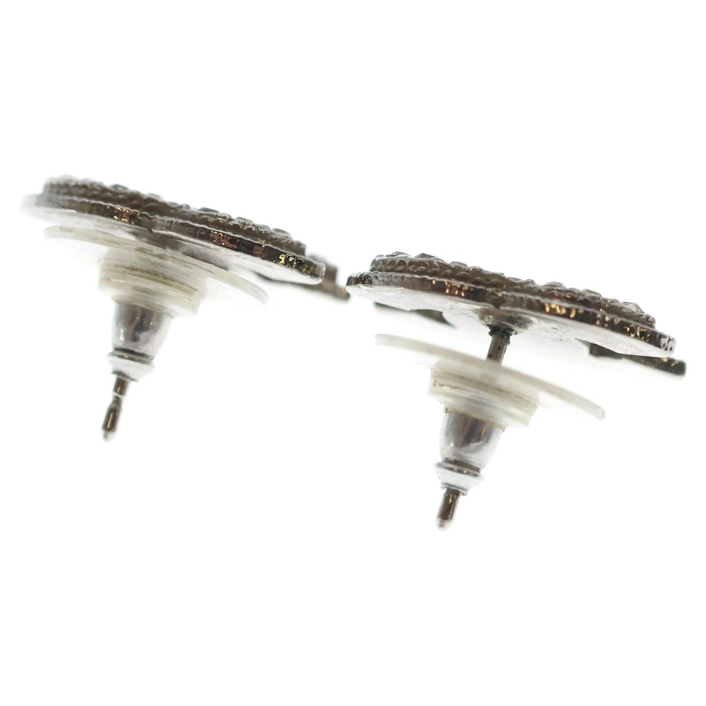 Chanel CC Logo Rhinestone Earrings Silver — view 2