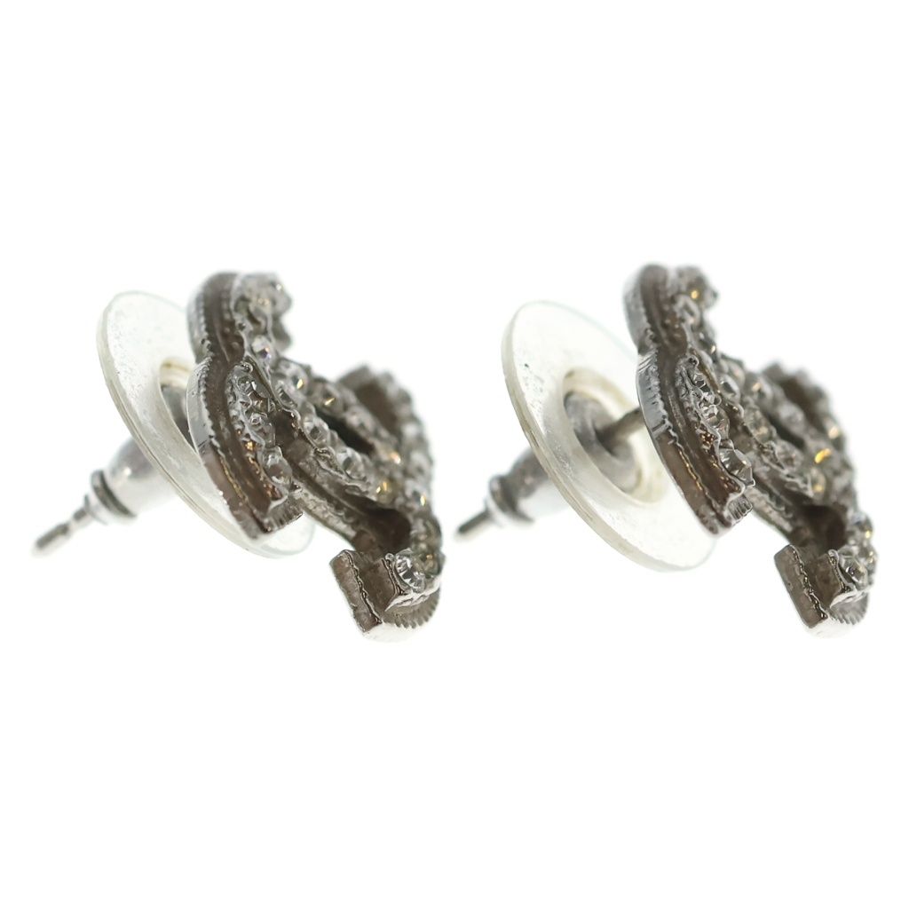 Chanel CC Logo Rhinestone Earrings Silver — view 4