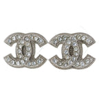 Chanel CC Logo Rhinestone Earrings Silver