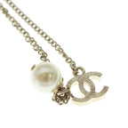 Chanel CC Logo Double Strand Pearl Pendant Chain White Gold — view 4