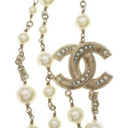 Chanel CC Logo Double Strand Pearl Pendant Chain White Gold — view 3