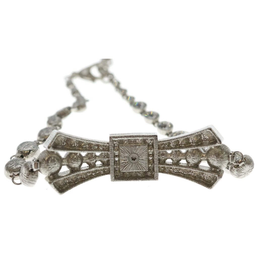 Chanel CC Logo Rhinestone Ribbon Choker Necklace Silver — view 5