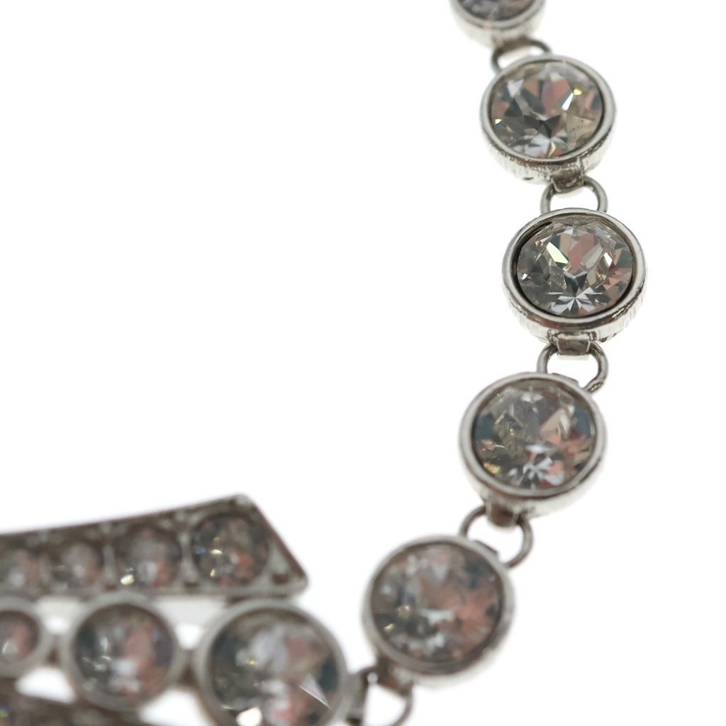 Chanel CC Logo Rhinestone Ribbon Choker Necklace Silver — view 6