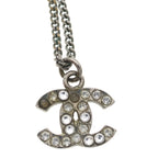 Chanel CC Logo Rhinestone Pendant Chain Silver — view 3