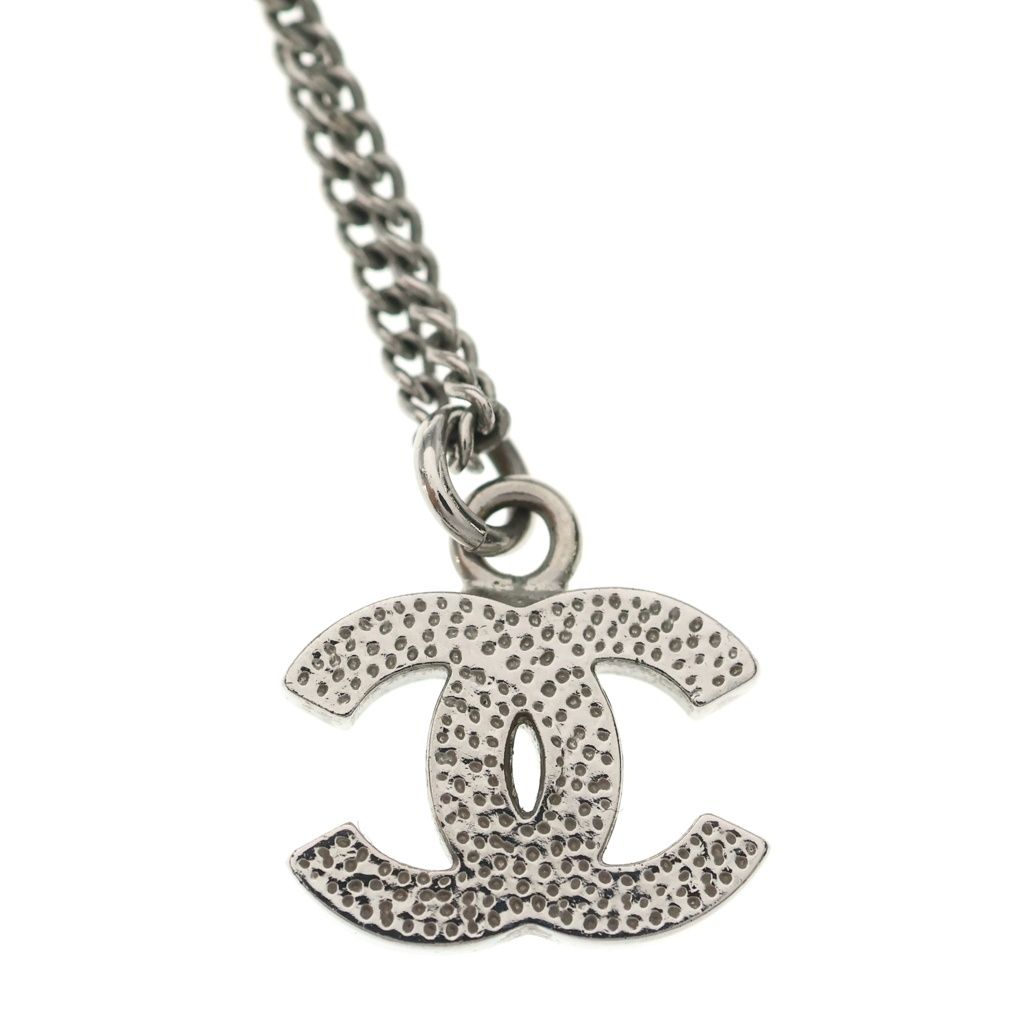 Chanel CC Logo Rhinestone Pendant Chain Silver — view 5