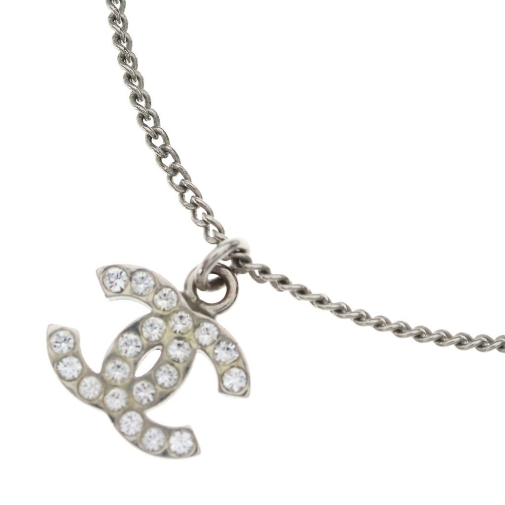 Chanel CC Logo Rhinestone Pendant Chain Silver