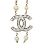 Chanel CC Logo Pearl Pendant Chain White Gold — view 3