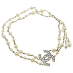 Chanel CC Logo Pearl Pendant Chain White Gold — view 2