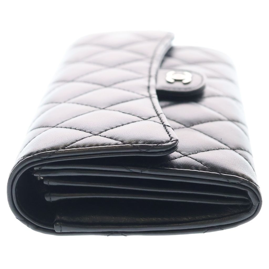 Chanel Quilted Bifold Wallet Card Case Black Lambskin Silver — view 3