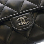 Chanel Quilted Bifold Wallet Card Case Black Lambskin Silver — view 5