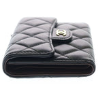 Chanel Quilted Trifold Wallet Compact Coin Case Black Lambskin Gold — view 3