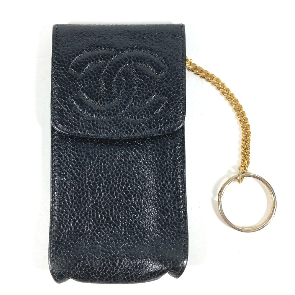 Chanel Cigarette Case CC Logo Caviar Leather Black