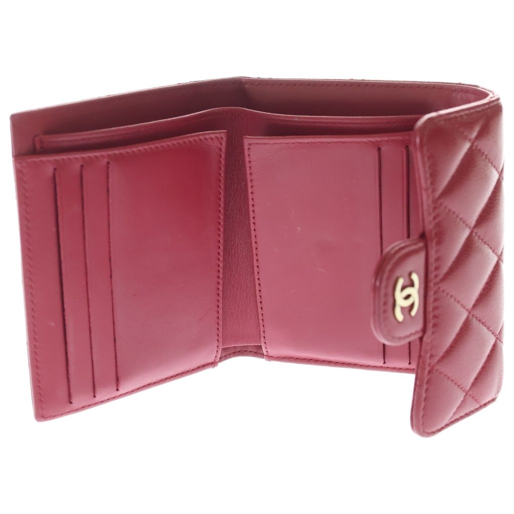 Chanel Quilted Bifold Wallet Compact Coin Case Caviar Leather Red Gold — view 4