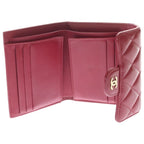 Chanel Quilted Bifold Wallet Compact Coin Case Caviar Leather Red Gold — view 4