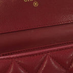 Chanel Quilted Bifold Wallet Compact Coin Case Caviar Leather Red Gold — view 5