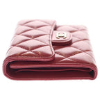 Chanel Quilted Bifold Wallet Compact Coin Case Caviar Leather Red Gold — view 3