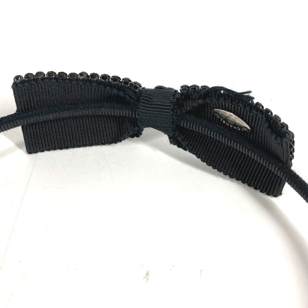 Chanel Headband Ribbon Logo CC Rhinestone Canvas Black — view 3