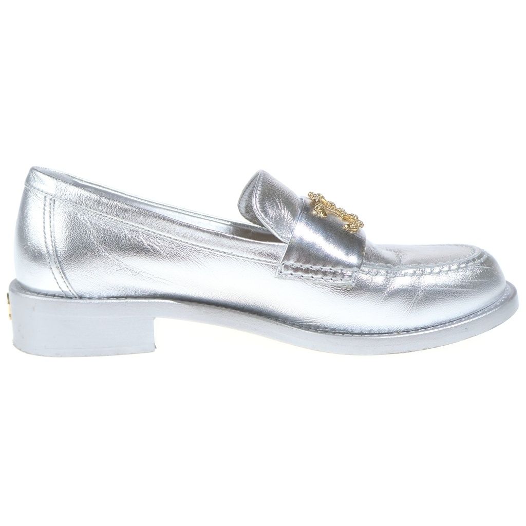 Chanel CC Logo Camellia Metallic Cles the Low Cut Shoes Loafers Silver — view 6