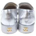 Chanel CC Logo Camellia Metallic Cles the Low Cut Shoes Loafers Silver — view 3