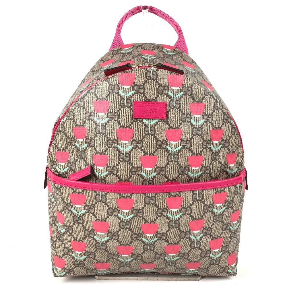 Gucci Backpack Logo Flower Tulip GG Supreme Canvas Beige