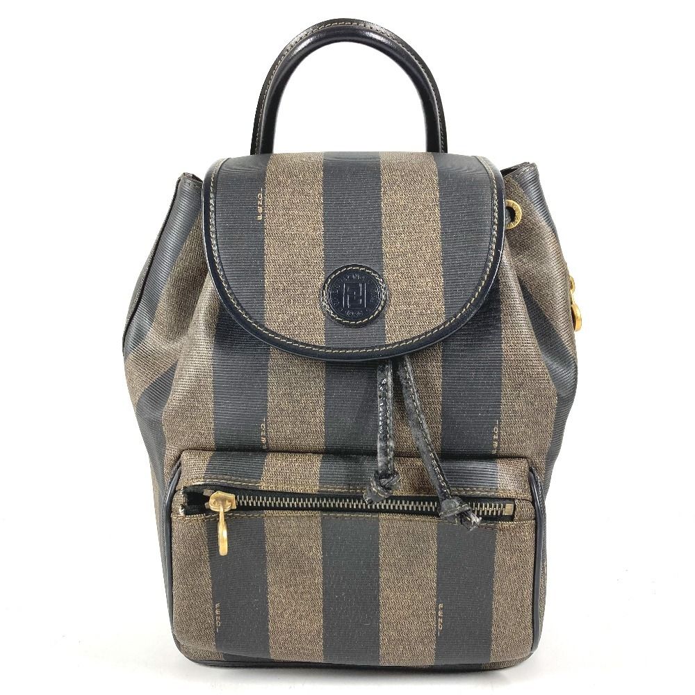 Fendi Backpack Pecan Logo Leather Khaki