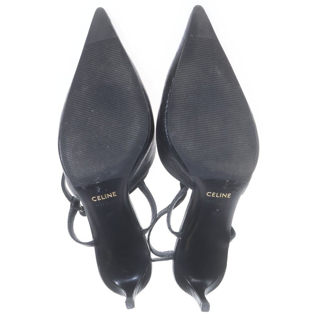 Celine Trionphe Slingback Heels in Lizard in Nude Triomphe Sling Back Black — view 5