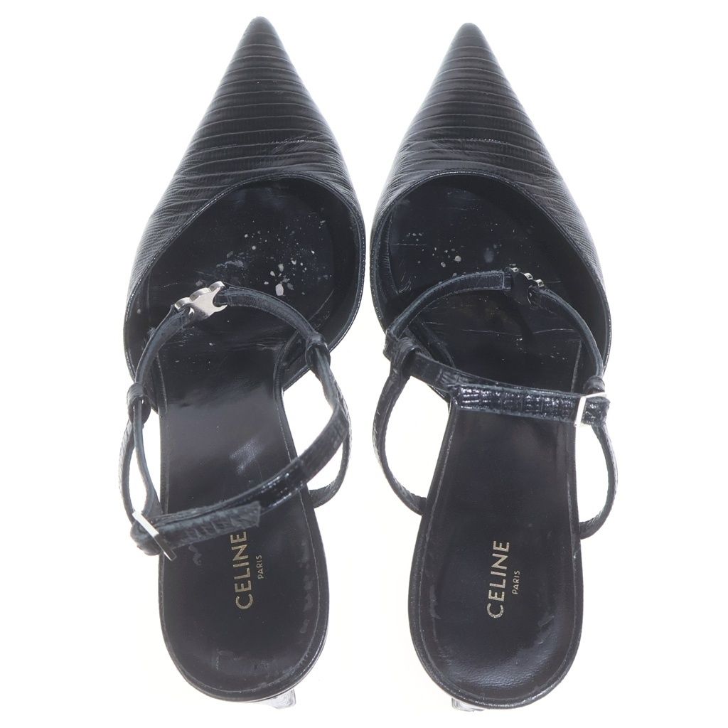 Celine Trionphe Slingback Heels in Lizard in Nude Triomphe Sling Back Black — view 4