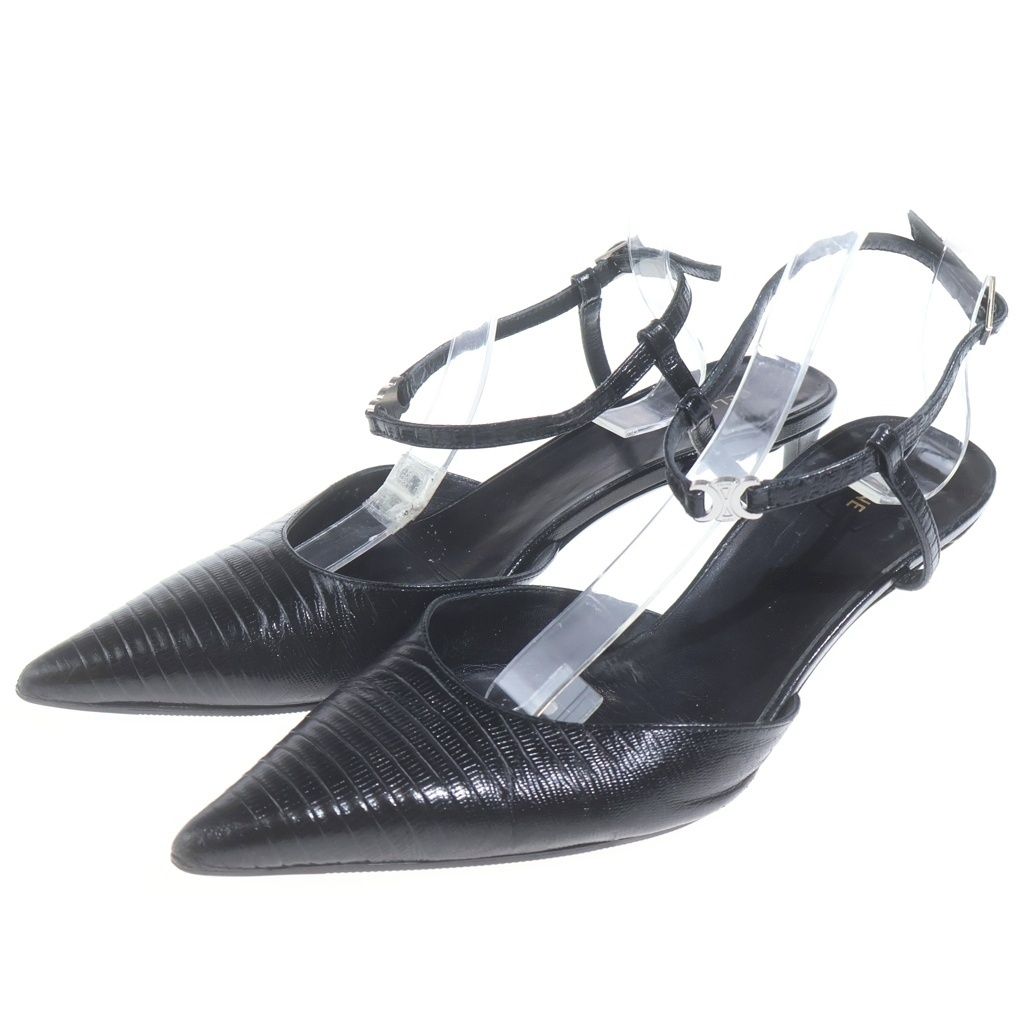 Celine Trionphe Slingback Heels in Lizard in Nude Triomphe Sling Back Black — view 2