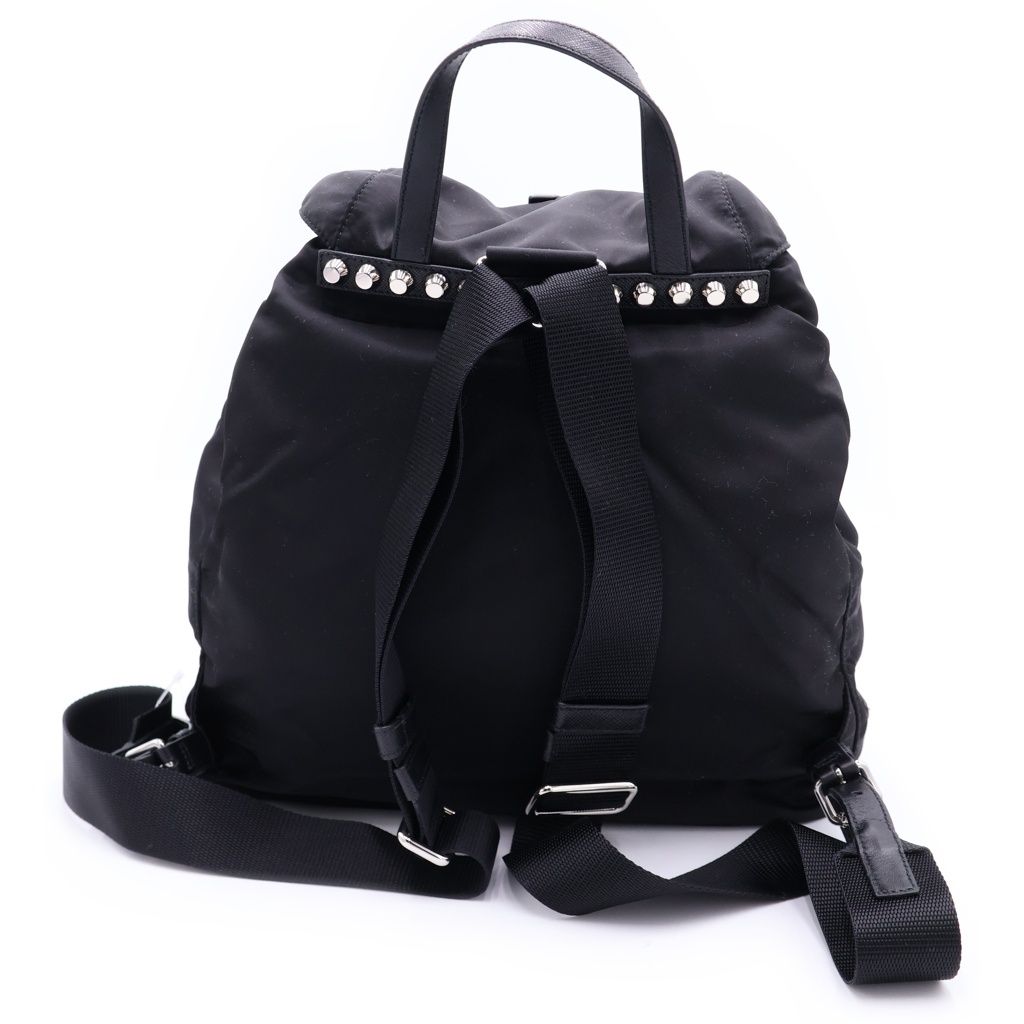 Prada Studded Tessuto Nylon Silver Backpack Black — view 2